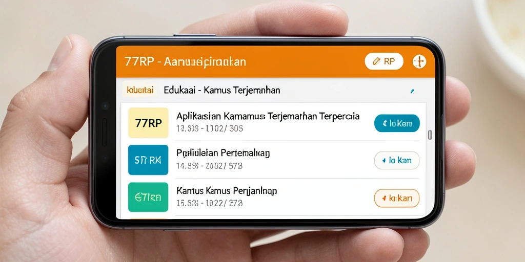 Antarmuka aplikasi Kamus Terjemahan 77RP yang sederhana dan mudah digunakan.