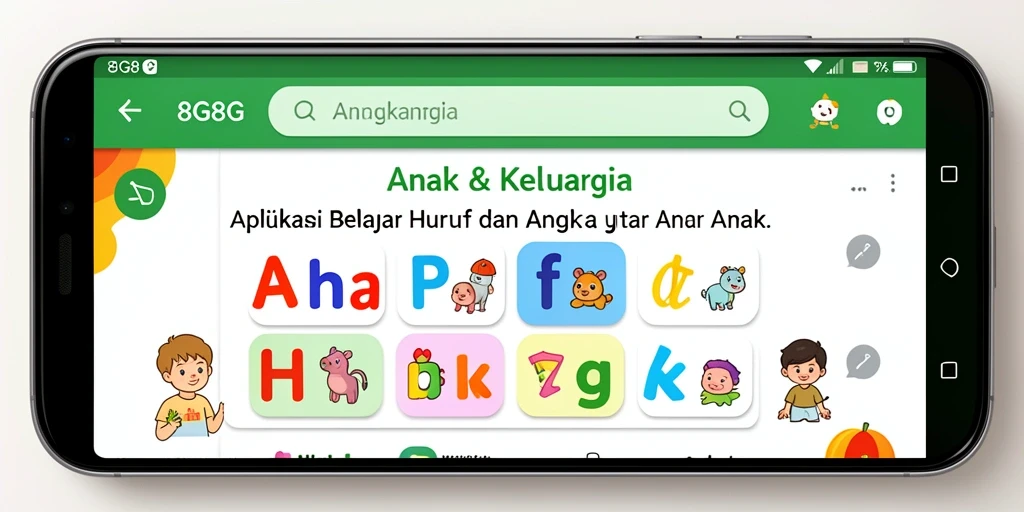 Antarmuka interaktif aplikasi belajar huruf dan angka untuk anak.