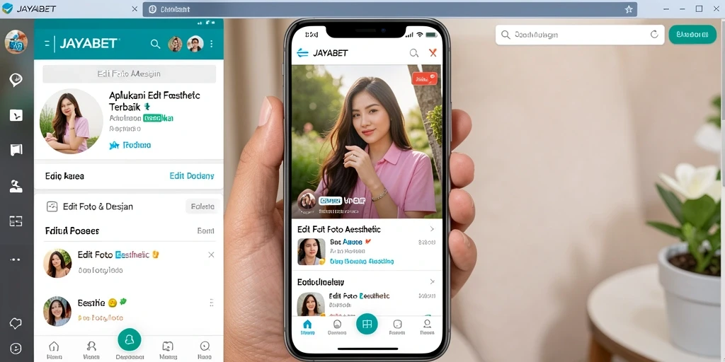 Screenshot aplikasi JAYABET dengan antarmuka fitur editing aesthetic.