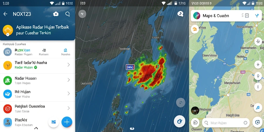 Tampilan antarmuka aplikasi Radar Hujan NOX123 yang informatif.