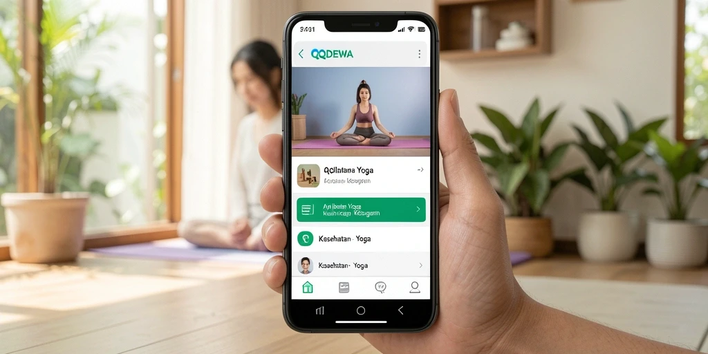 Screenshot aplikasi QQDEWA menampilkan antarmuka intuitif yang mendukung latihan yoga.